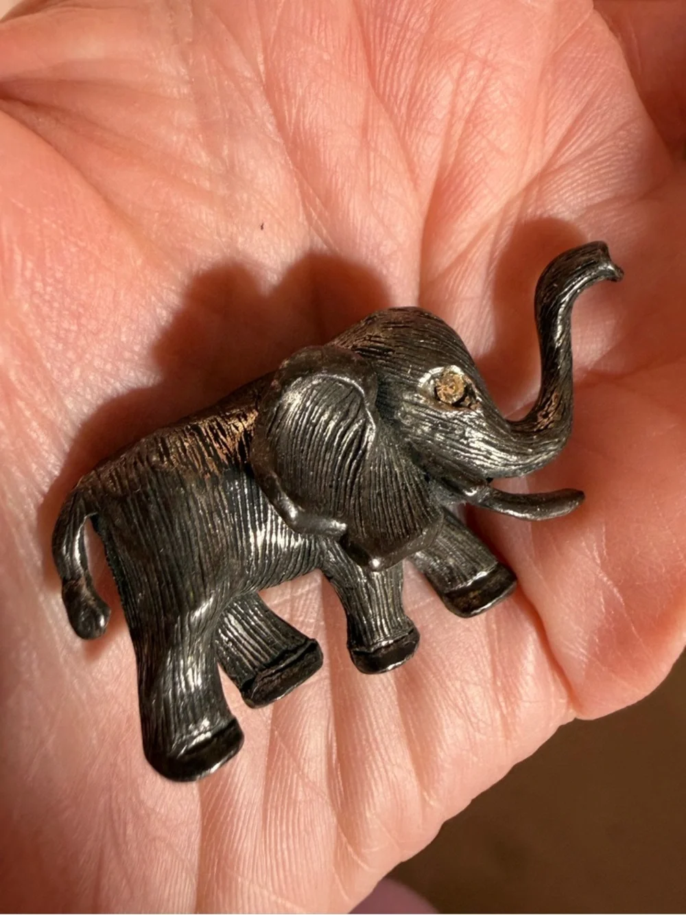 Vintage Hobe' Silver Elephant Lucky trunk up Brooch